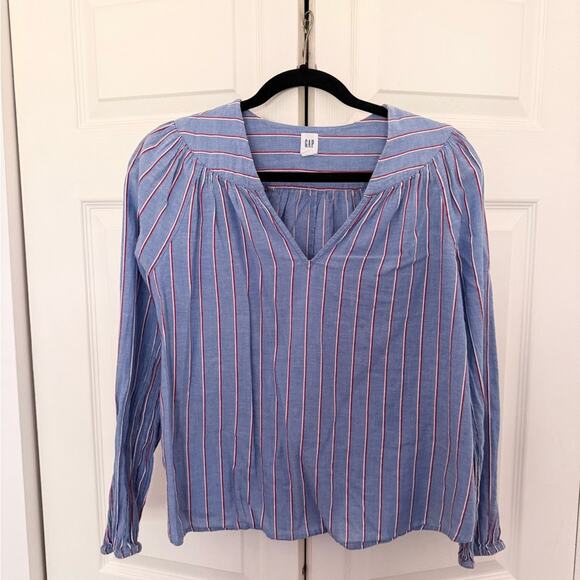 GAP Blue Stripe Long Sleeve Red White & Blue 100% Cotton Blouse Top Size Medium - Picture 2 of 5